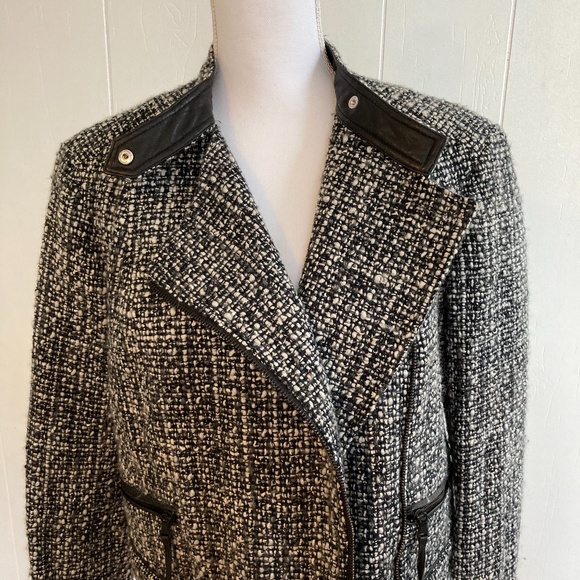 Kenneth Cole Moto Jacket Tweed Leather Trim M - Picture 6 of 12